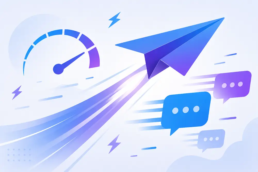 Telegram'ın yüksek mesaj iletim hızını simgeleyen kağıt uçak görseli