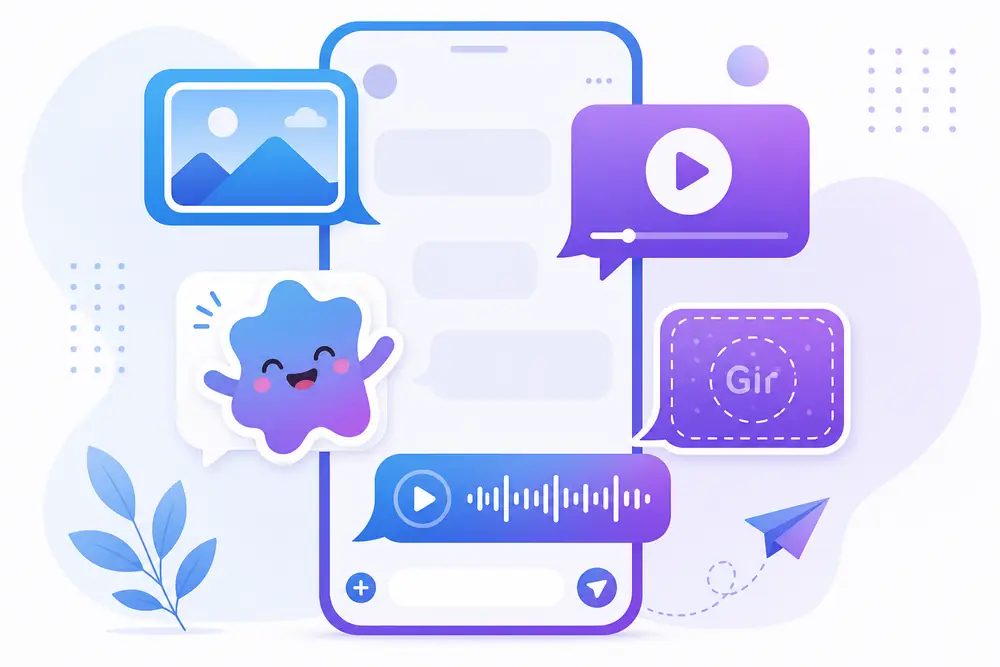 Telegram sohbetinde fotoğraf, video, sesli mesaj ve sticker paylaşımı