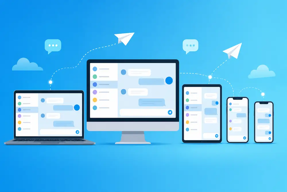 Telegram'ın masaüstü, tablet ve telefon gibi tüm cihazlardaki görünümü